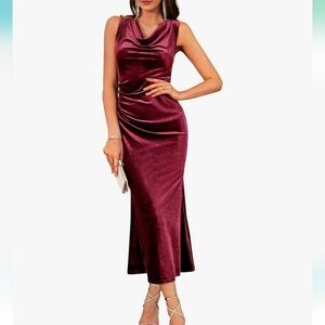 Elegant Velvet Burgundy Dress